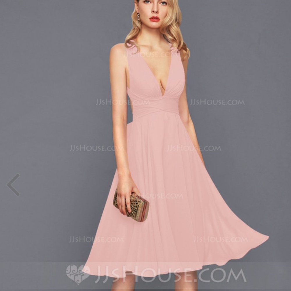 Pink A-Line Knee-Length Chiffon Cocktail Dress